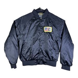 Vintage 80s Auburn Sportswear Nylon Bomber Jacket Black Snap Mens XL Made in USA